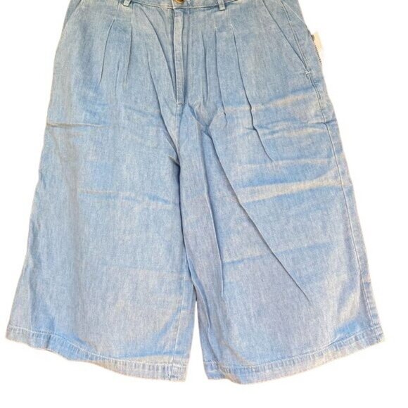 Pilcro and the Letterpress Mina Chambray Wide Crop Pant Blue Chino Shorts Size 3 - Picture 4 of 14